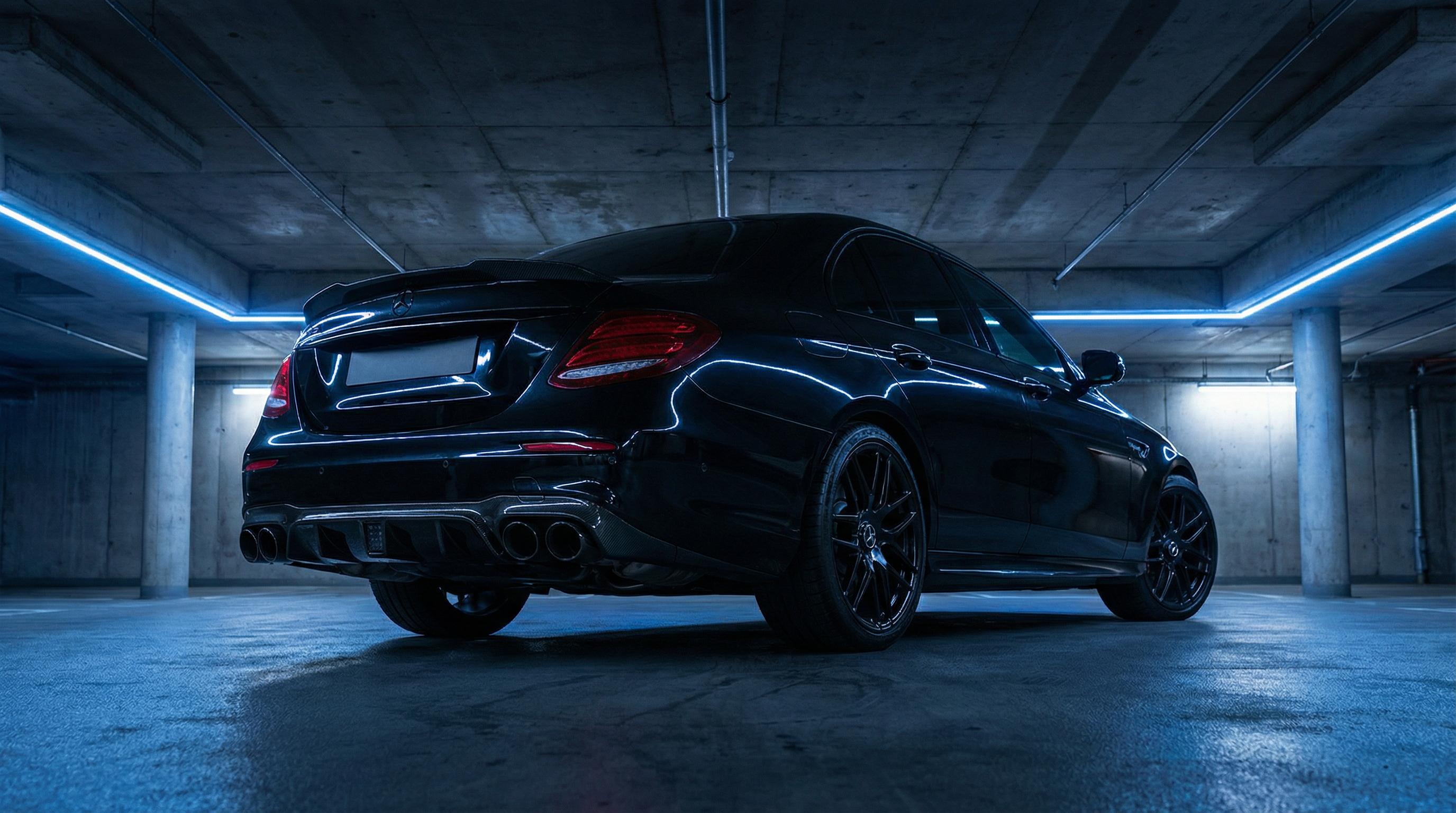 黄色仓库暗夜黑性能轿车排气改装视频